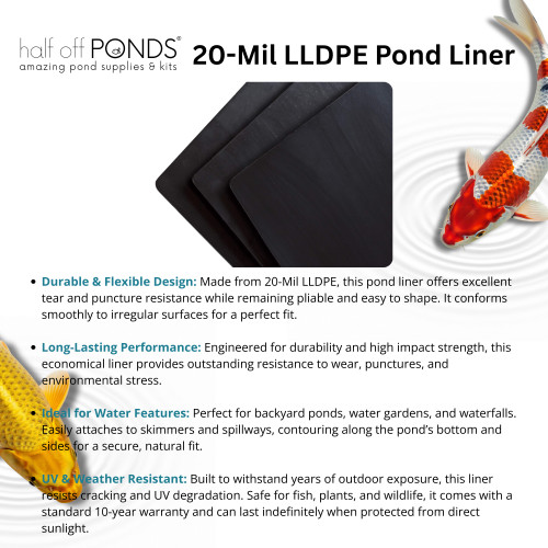 10' x 18' 20-Mil LLDPE Pond Liner - HOPLDP10X18-20 - Half Off Ponds